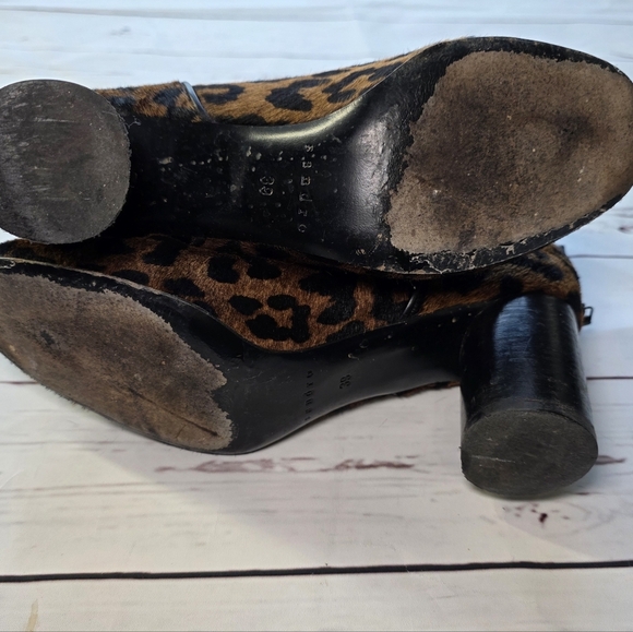 Sandro Sacha Leopard Boots Calf Hair Zip Back Heel 39 8.5/9 - Picture 7 of 8